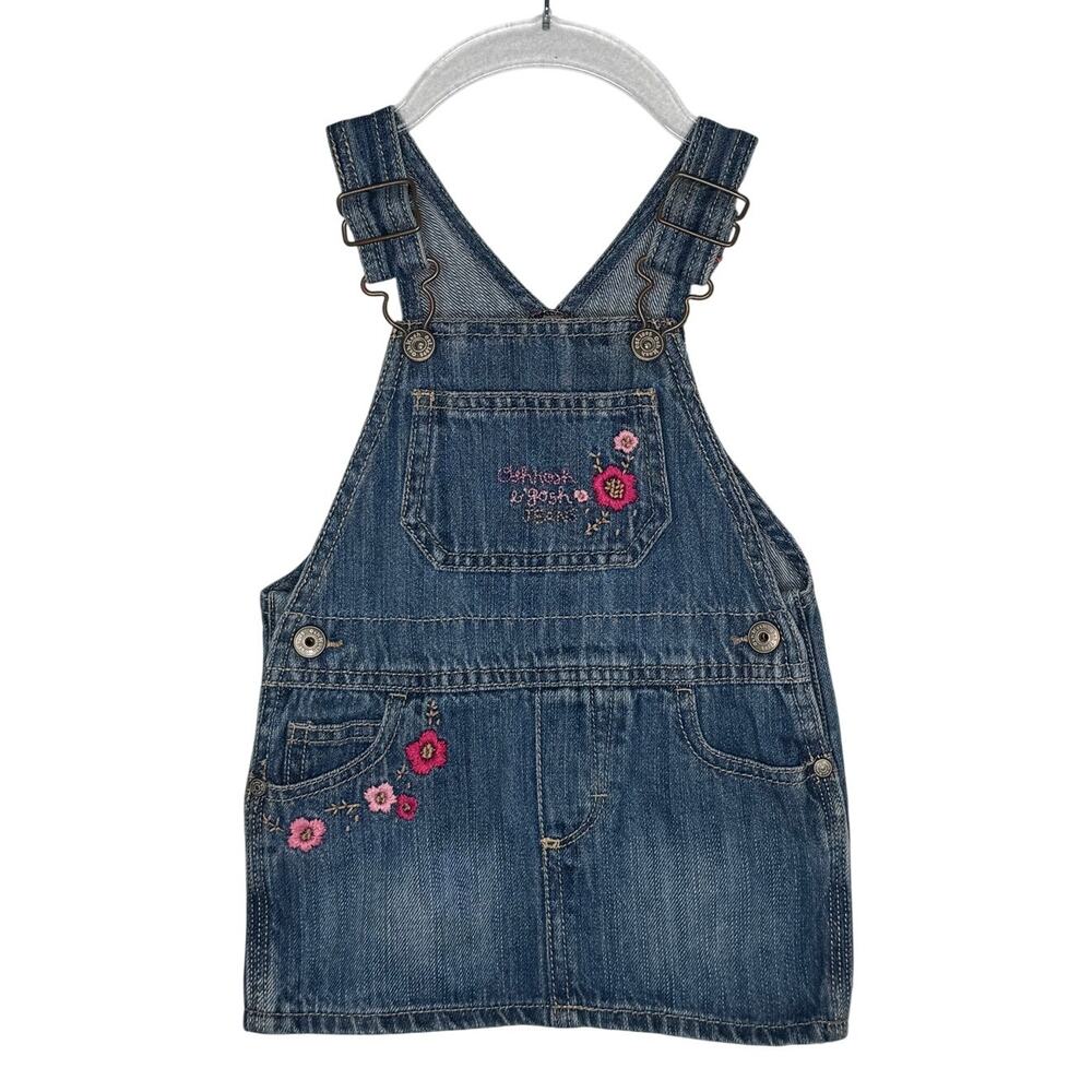 Y2K OshKosh B’gosh Denim Jumper Dress Floral Embroidered 12M